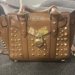 Michael Kors Brown and Gold Studded Satchel
